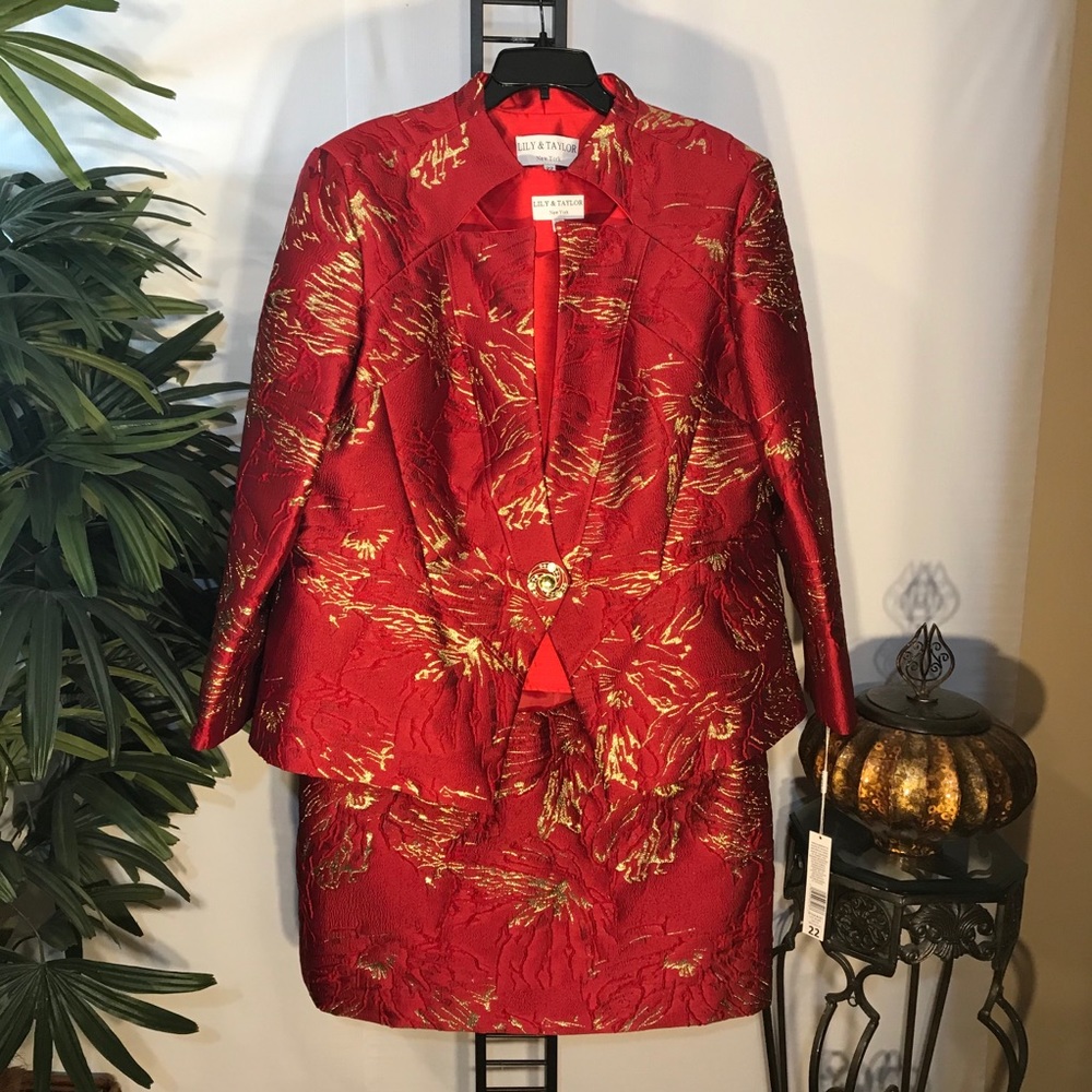 Lily&Taylor 4181 Red/Gold 3PC Skirt Set